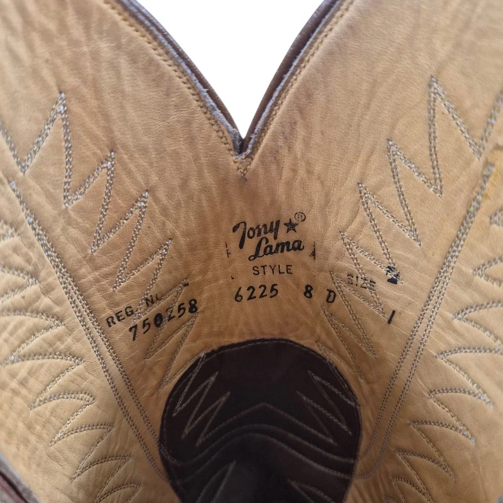 Tony Lama 6225 Vintage Two Tone Brown Leather Western Cowboy Boots Womens 8 D